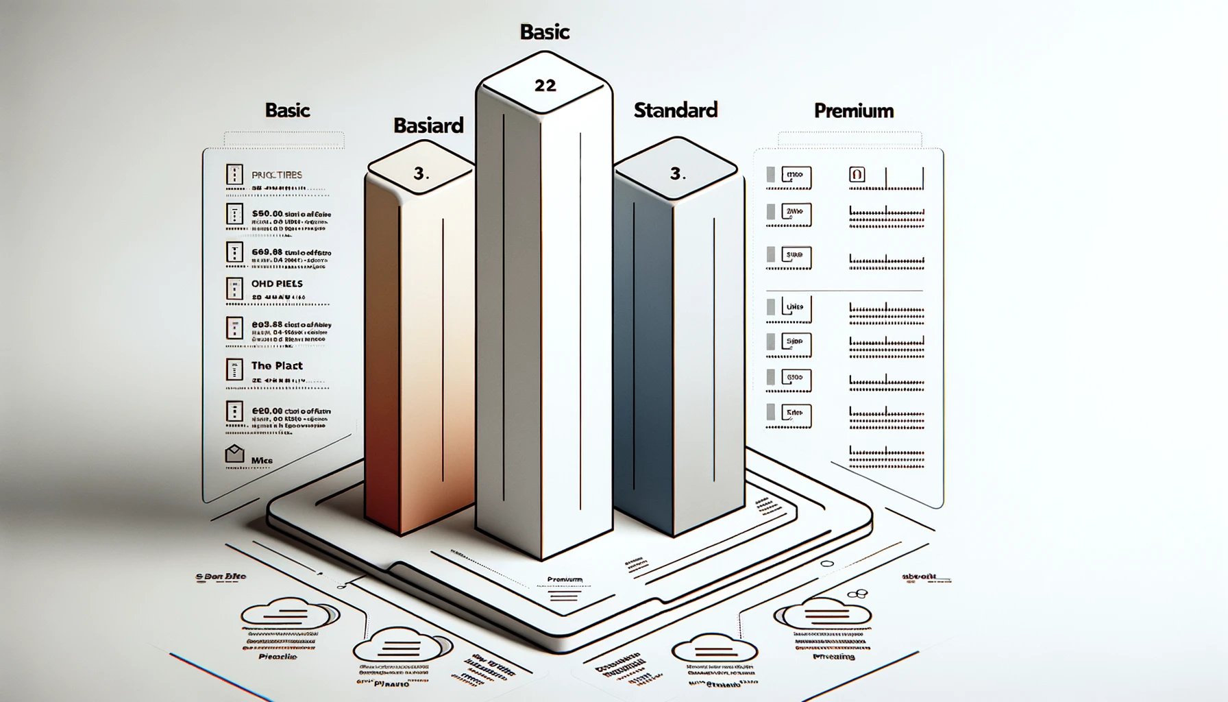 DALL·E 2024-03-11 22.40.19 - Design a simplified infographic that clearly outlines a basic pricing structure, using a straightforward and minimalist approach. Imagine a clean, ver