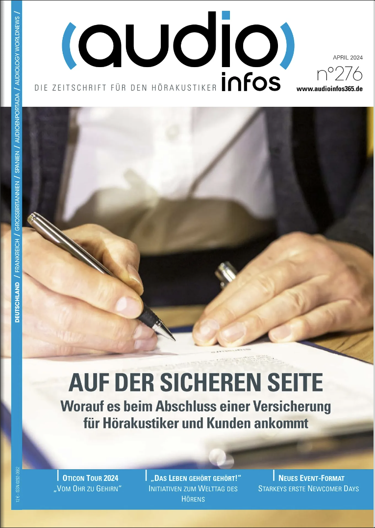 Cover audio infos Zeitschrift Ausgabe April Hörakustik Fachzeitschrift